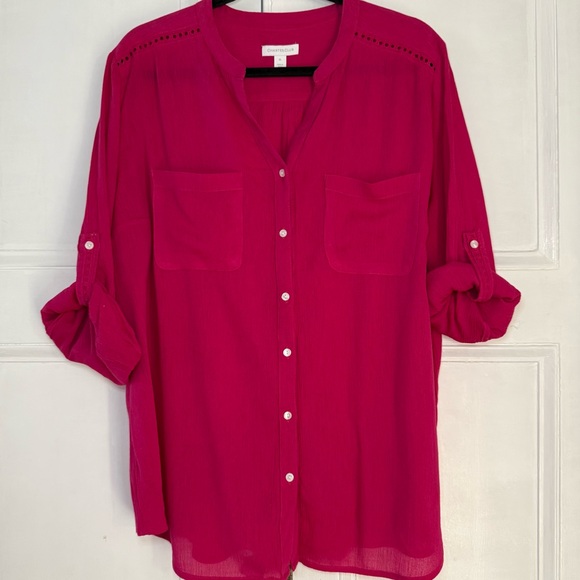 Charter Club Tops - Charter Club Fuchsia Pink Roll-Tab Button Down Blouse - XL